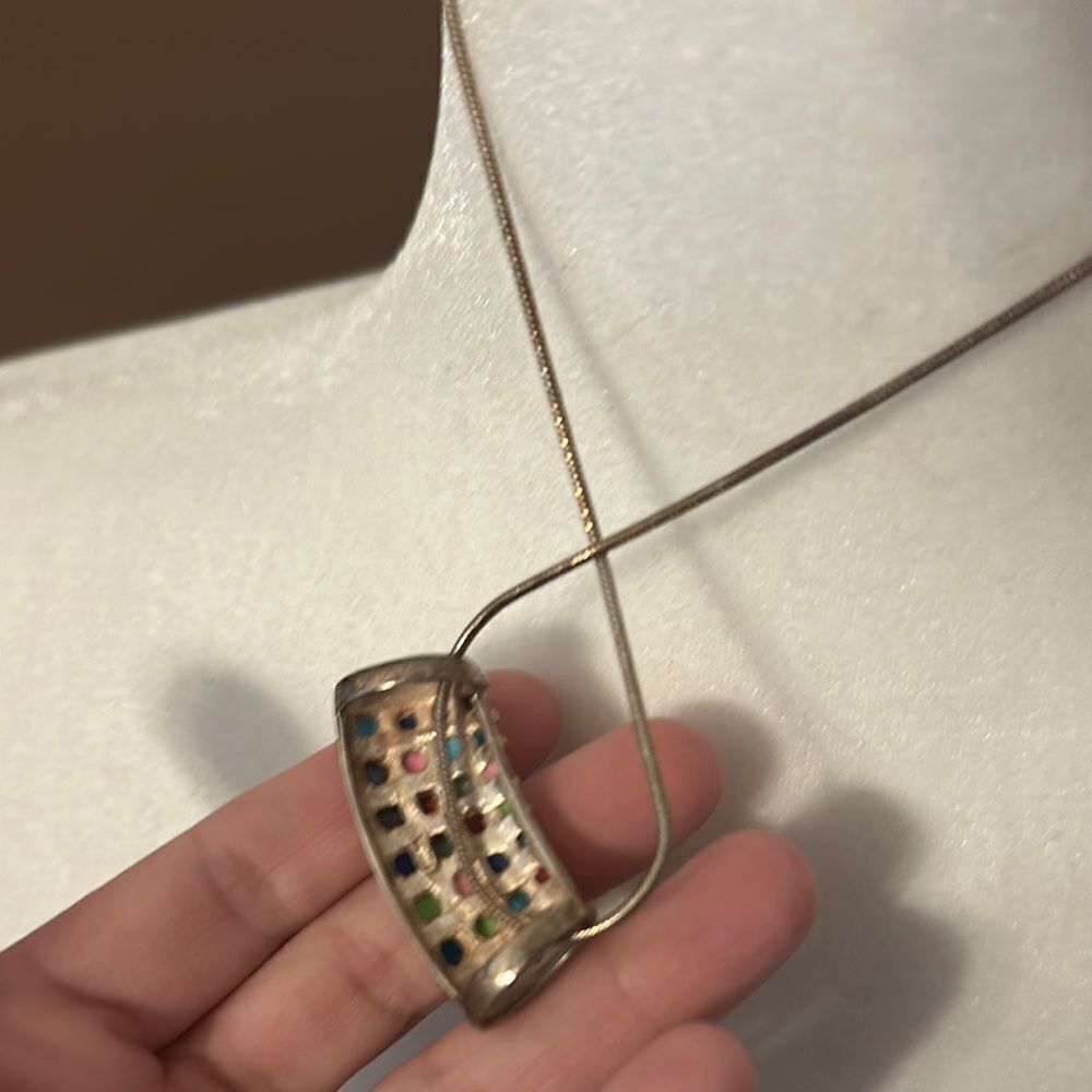 NwotHollow tube pendant Colorful Mosaic mini tiles floating Pendant Necklace - Picture 5 of 7